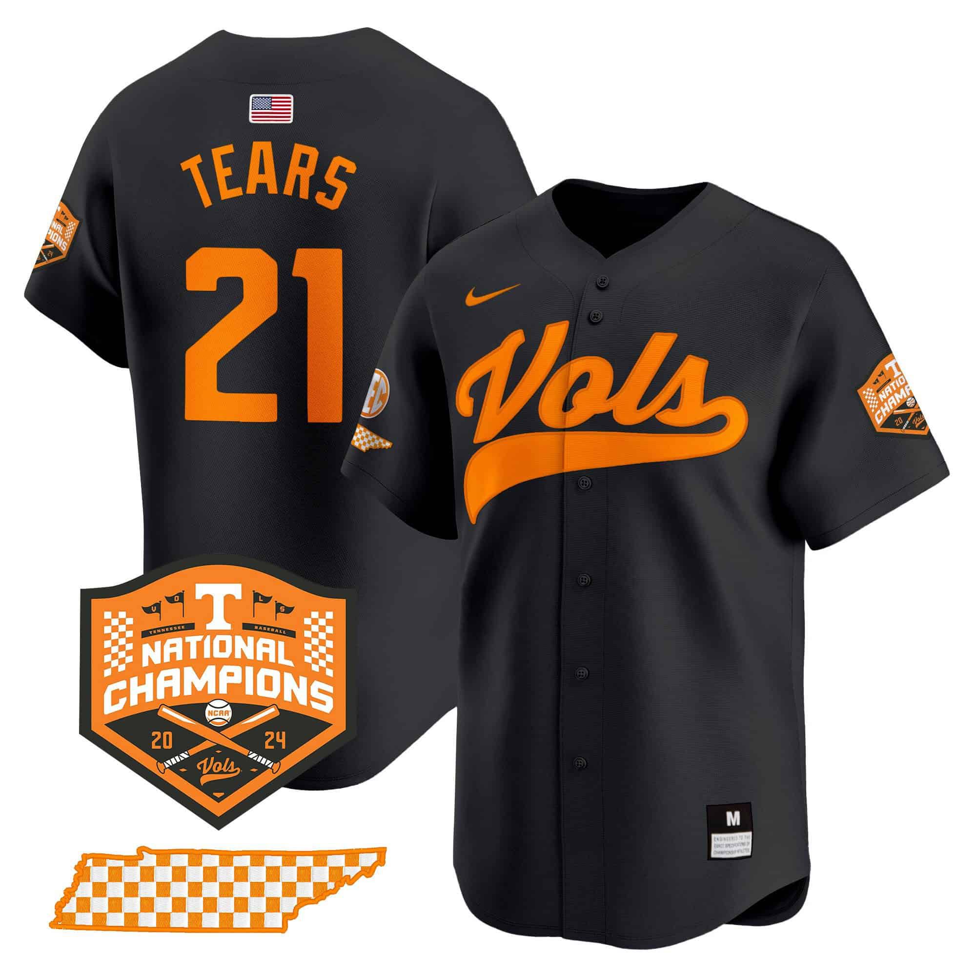 Men Tennessee Volunteers #21 Tears Black 2024 Nike Champions Vapor Premier Limited NCAA Jersey->ncaa teams->NCAA Jersey